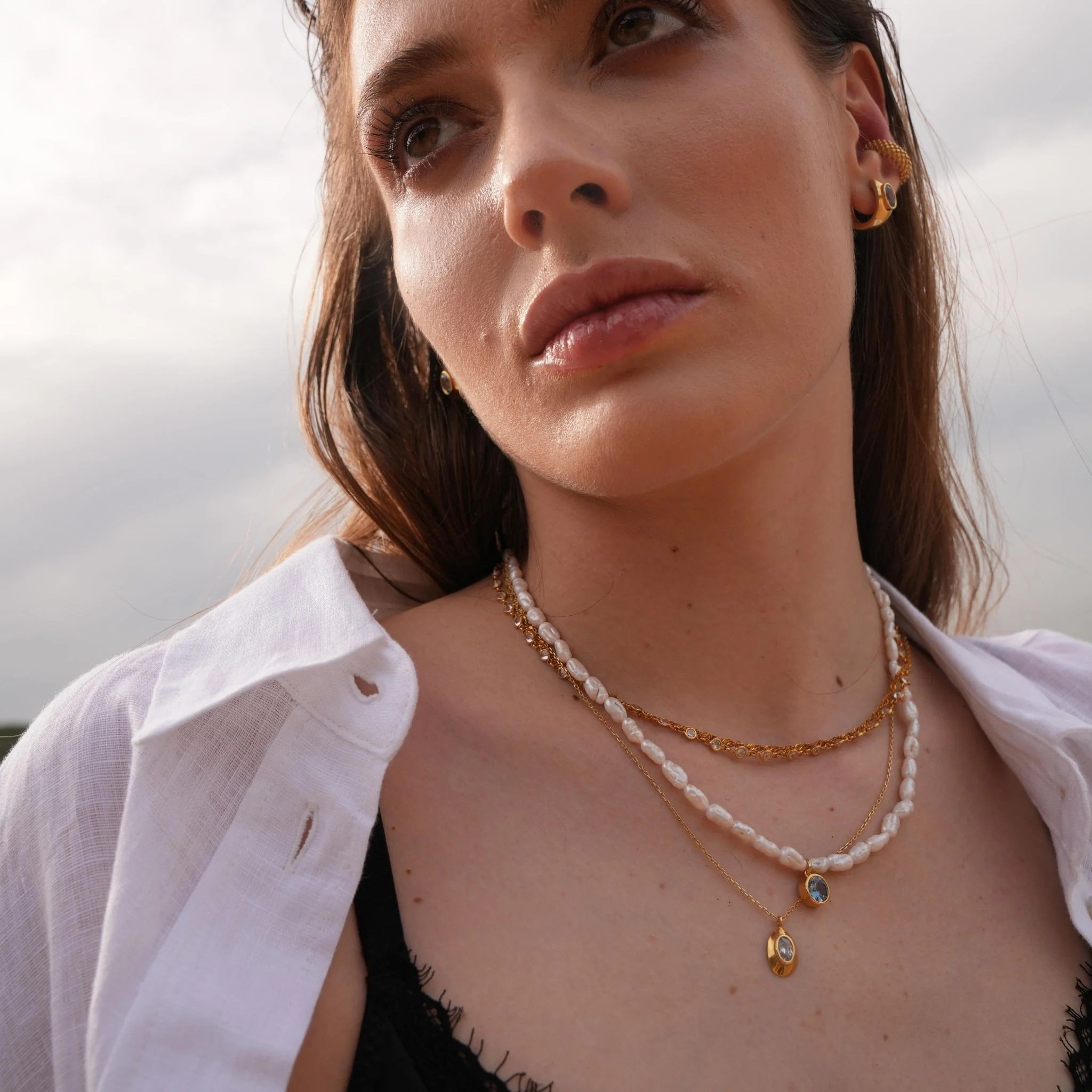 Cosmic Pearl Zodiac Necklace Sky Blue Birthstone - Image 2
