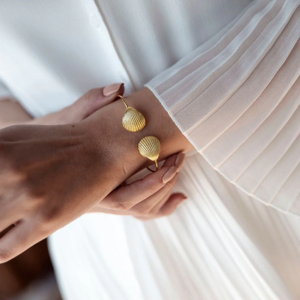 Gold Seashell Cuff Bracelet - Image 2