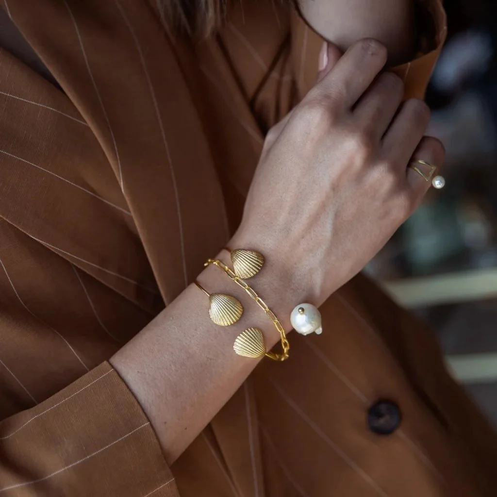 Gold Seashell Cuff Bracelet - Image 3