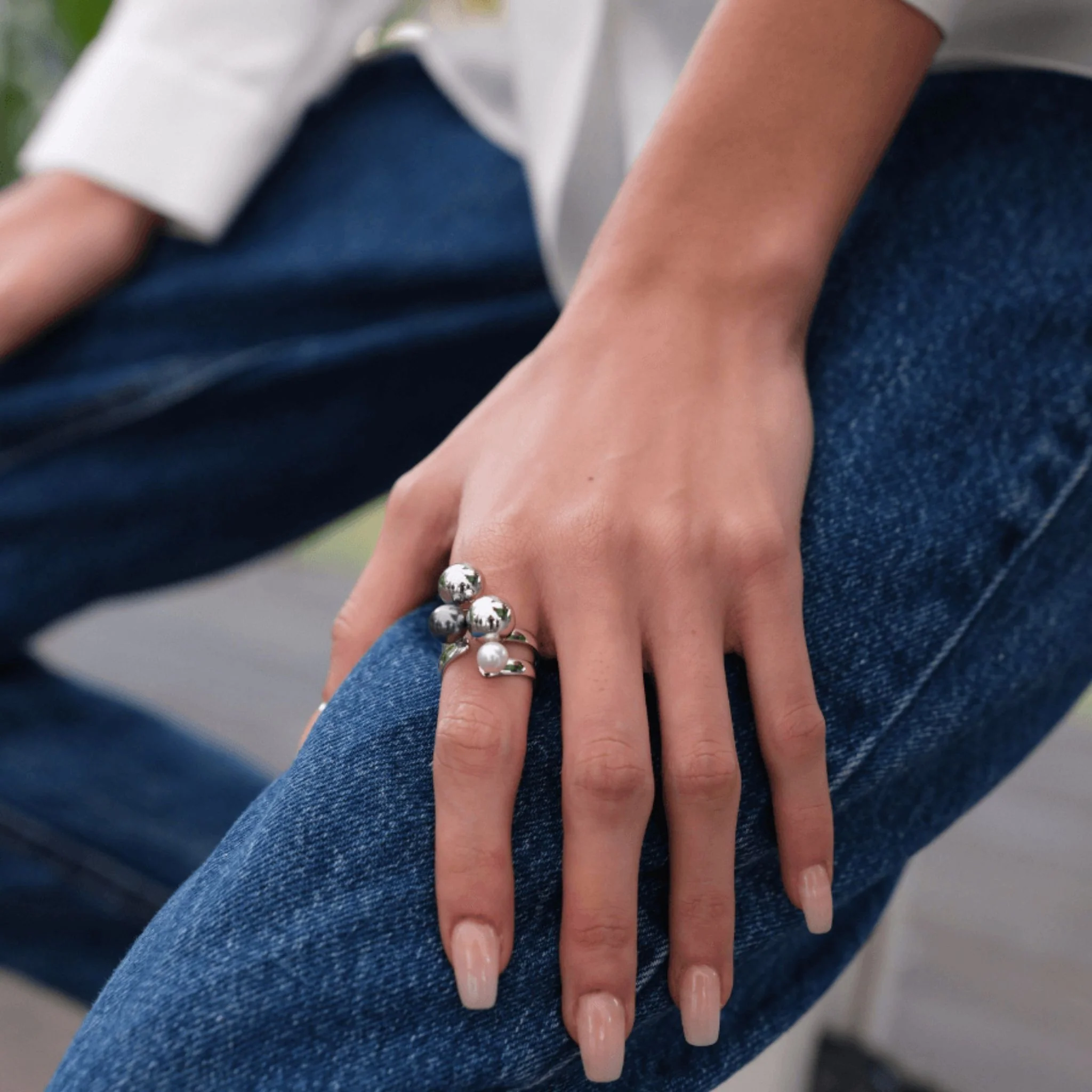 Gray Pearl Ring Silver - Image 2