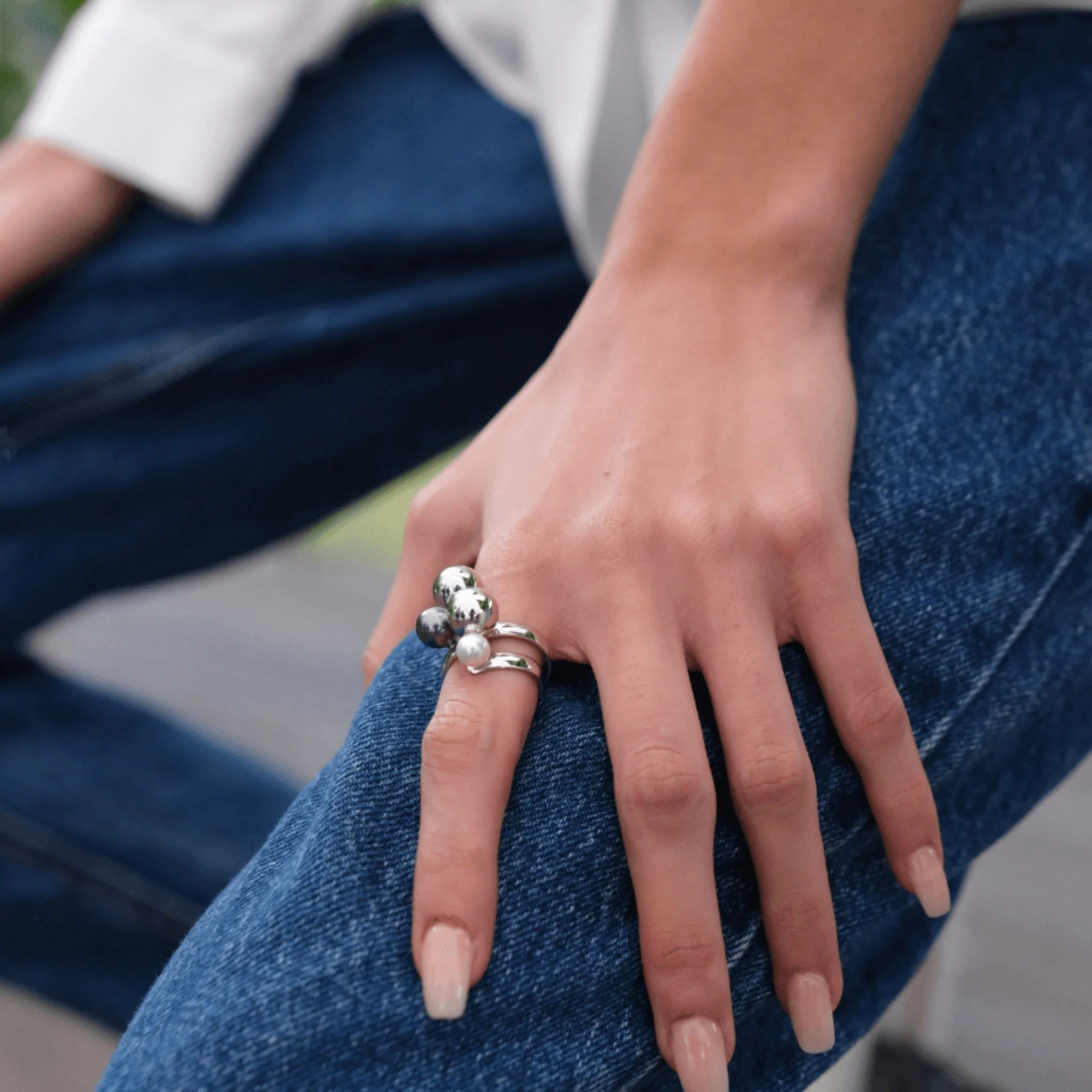 Gray Pearl Ring Silver - Image 3