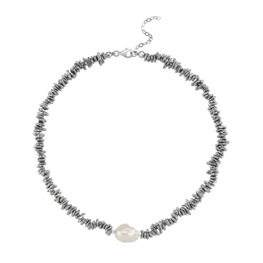 Halia Gray Hematite Necklace with Baroque Pearl