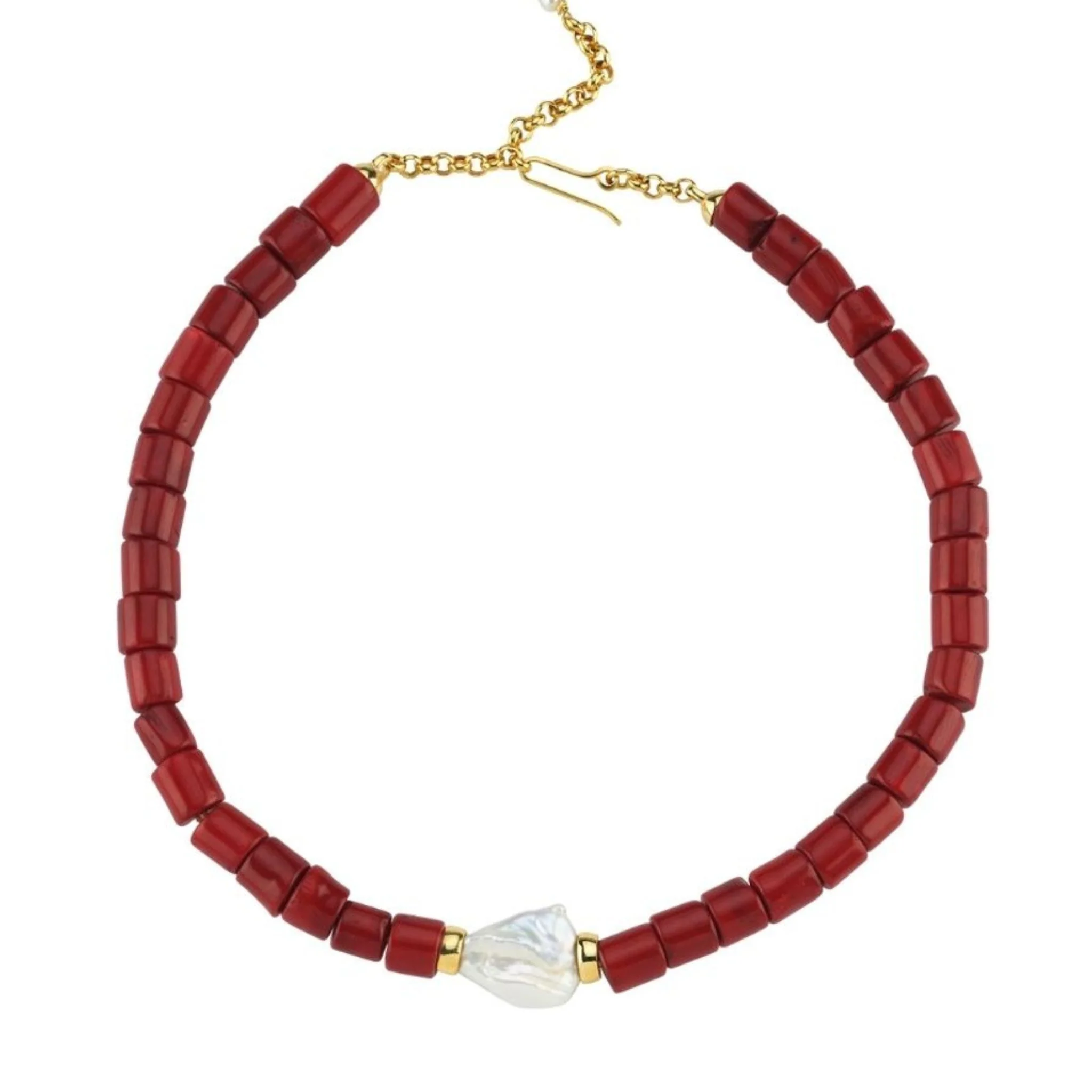 Harmonia Chunky Red Coral Necklace with Baroque Pearl