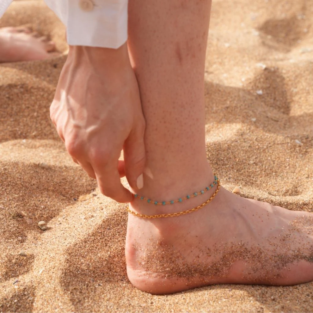 Jemy Gold Chain Anklet with Turquoise Beads - Image 3