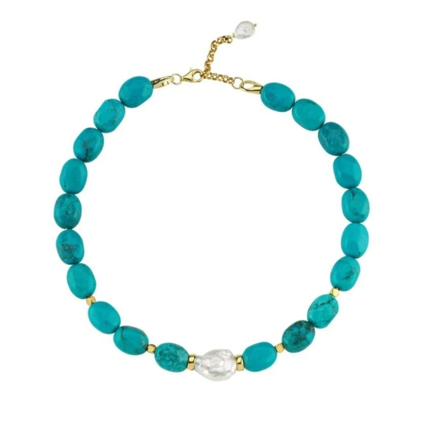 Kallisti Turquoise Gemstone Necklace with Baroque Pearl