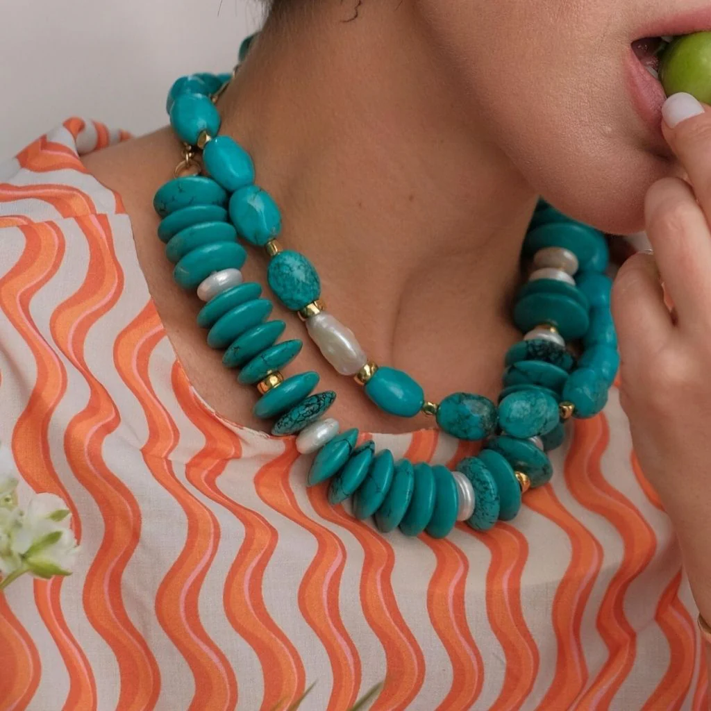 Kallisti Turquoise Gemstone Necklace with Baroque Pearl - Image 4