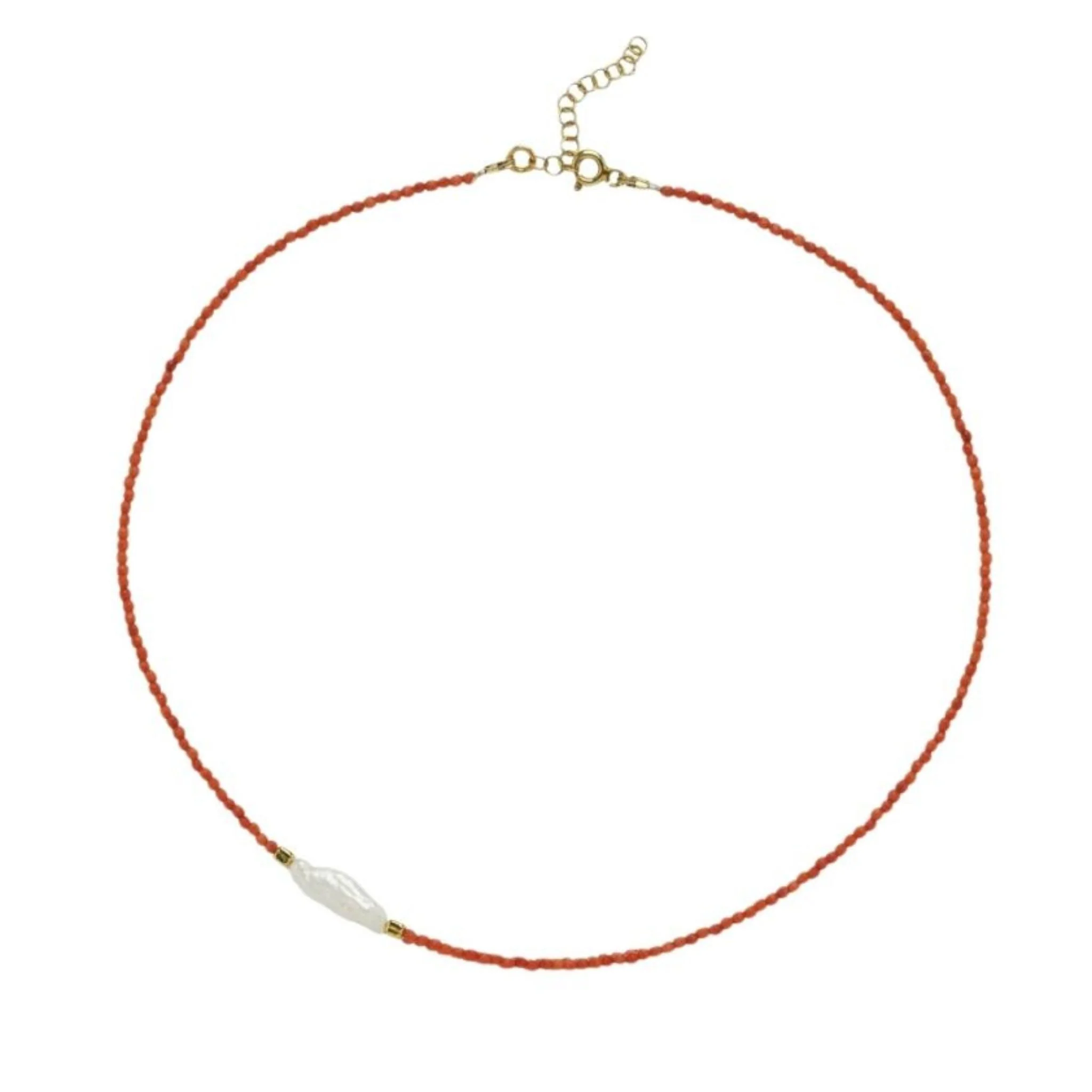 Kely Red Coral Beaded Necklace with Pearl Detail