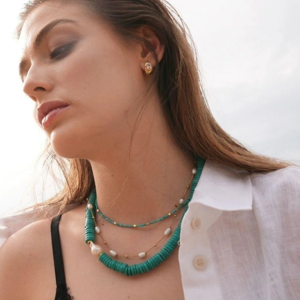 Lana Turquoise Beaded Necklace with Gold Ball Accents - Image 3