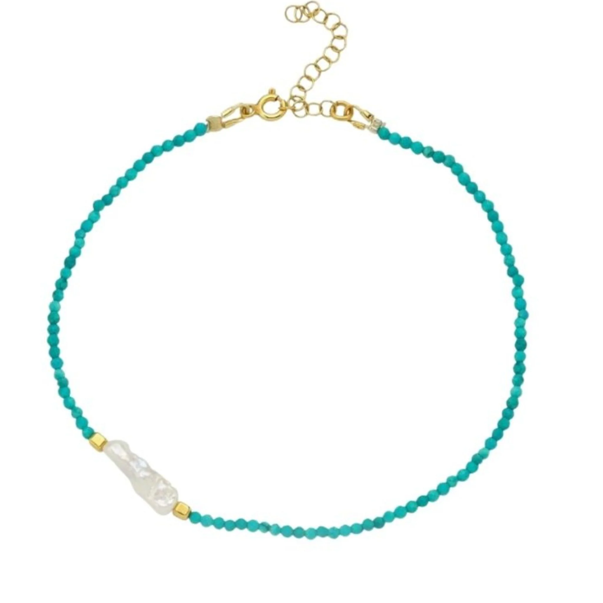 Megy Turquoise Beaded Anklet with Pearl Detail