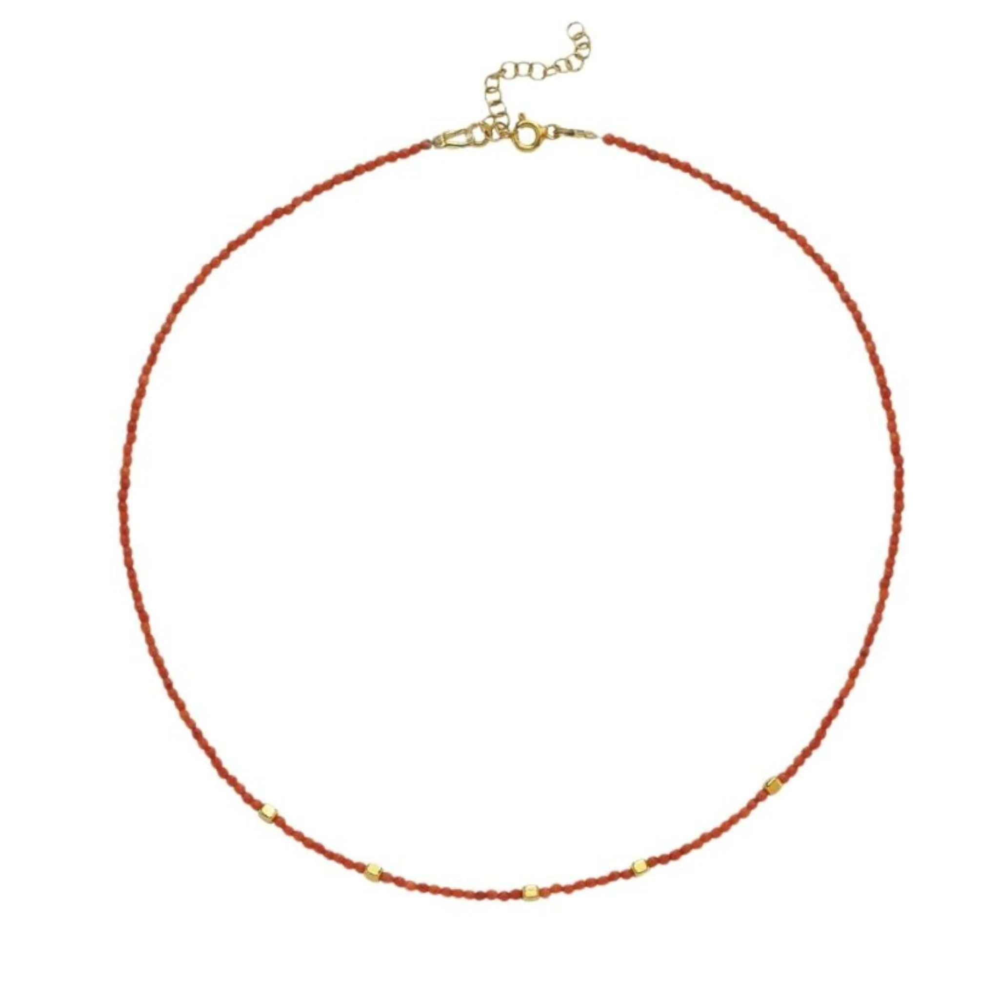 Mira Red Coral Beaded Necklace with Gold Accents
