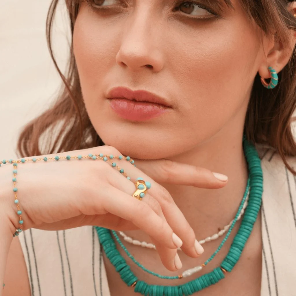 Nomi Turquoise Hand Chain Shahmaran Bracelet - Image 2