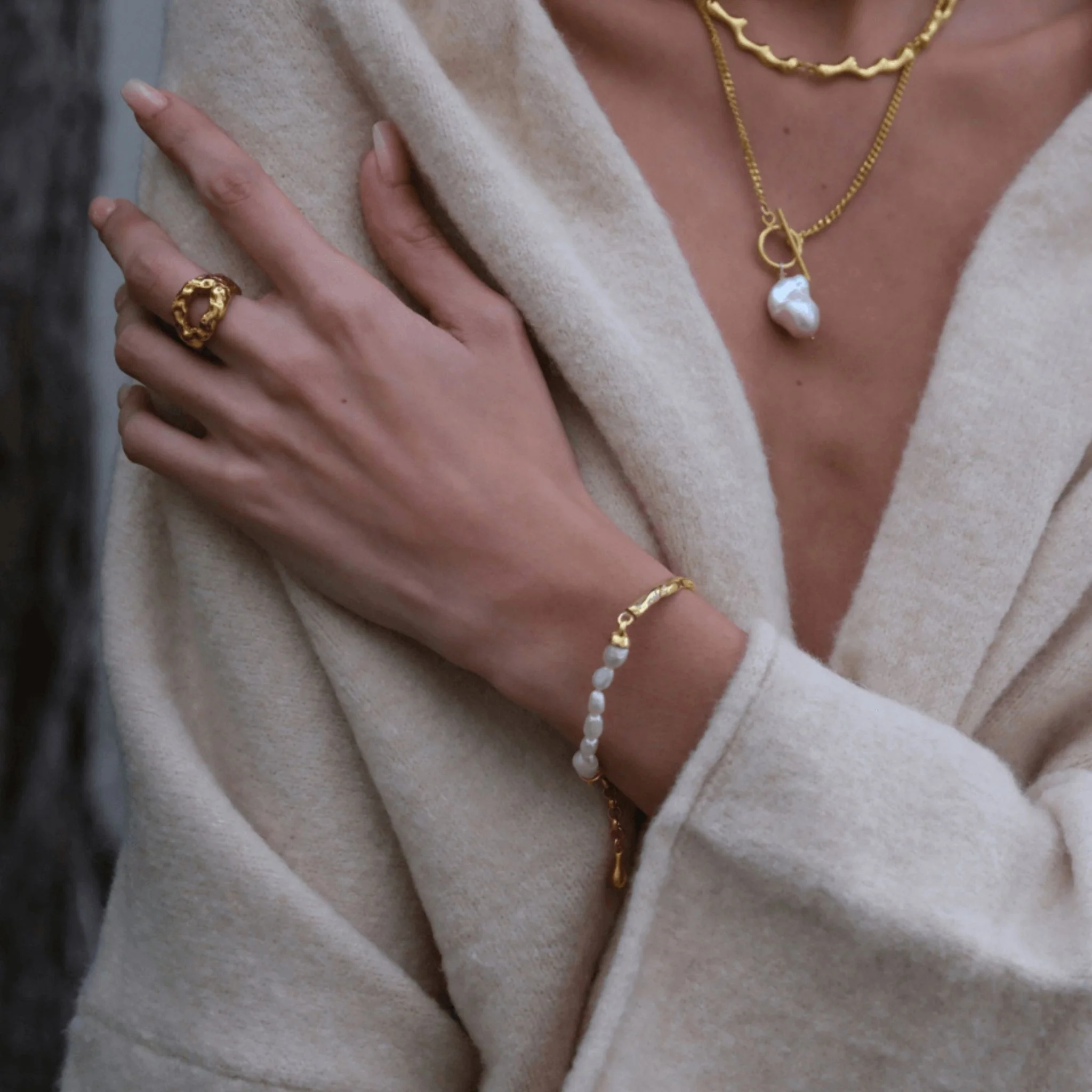 Pearl Cuff Bracelet | Gold - Image 4