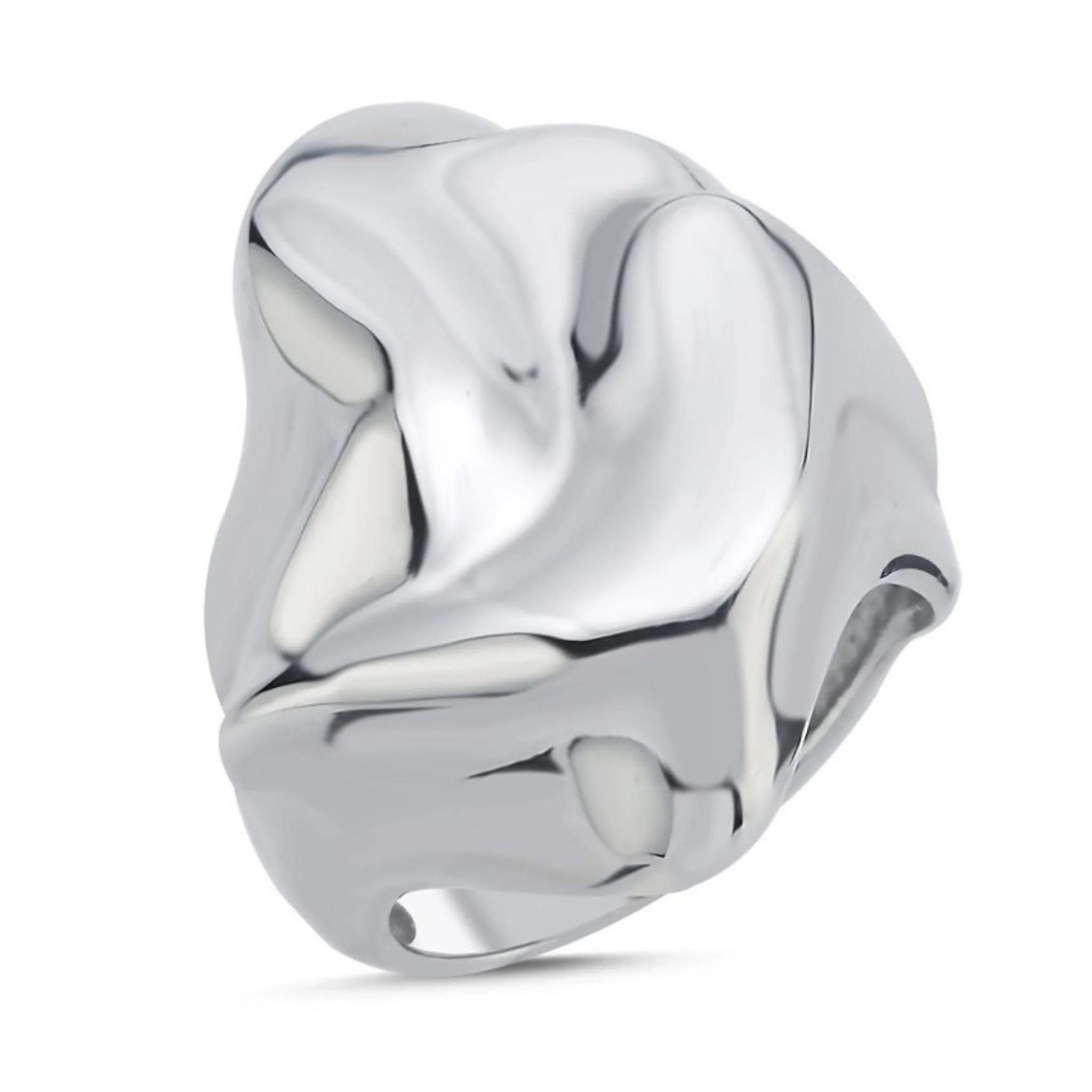 Shiny Silver Hammered Big Ring