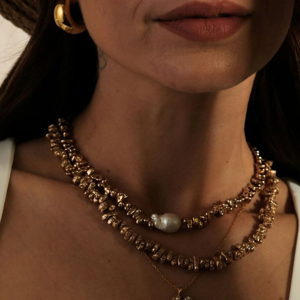 Sirius Gold Hematite Necklace with Baroque Pearl - Image 2