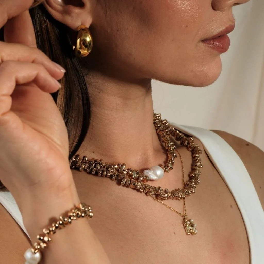 Sirius Gold Hematite Necklace with Baroque Pearl - Image 3