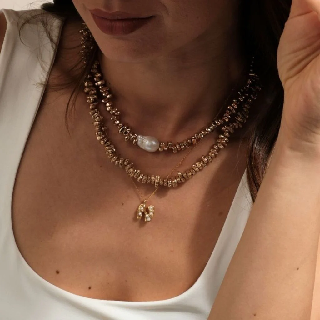 Sirius Gold Hematite Necklace with Baroque Pearl - Image 4