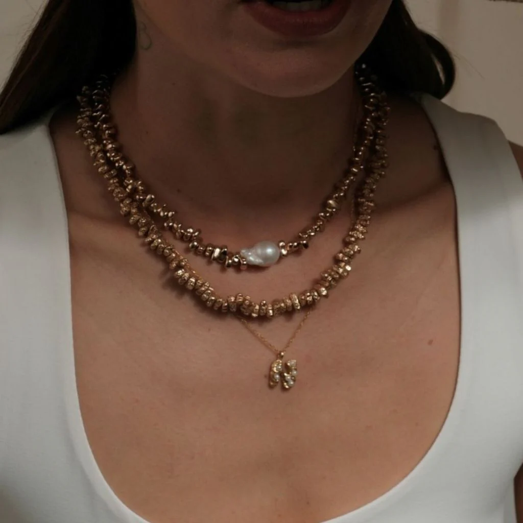 Sirius Gold Hematite Necklace with Baroque Pearl - Image 5