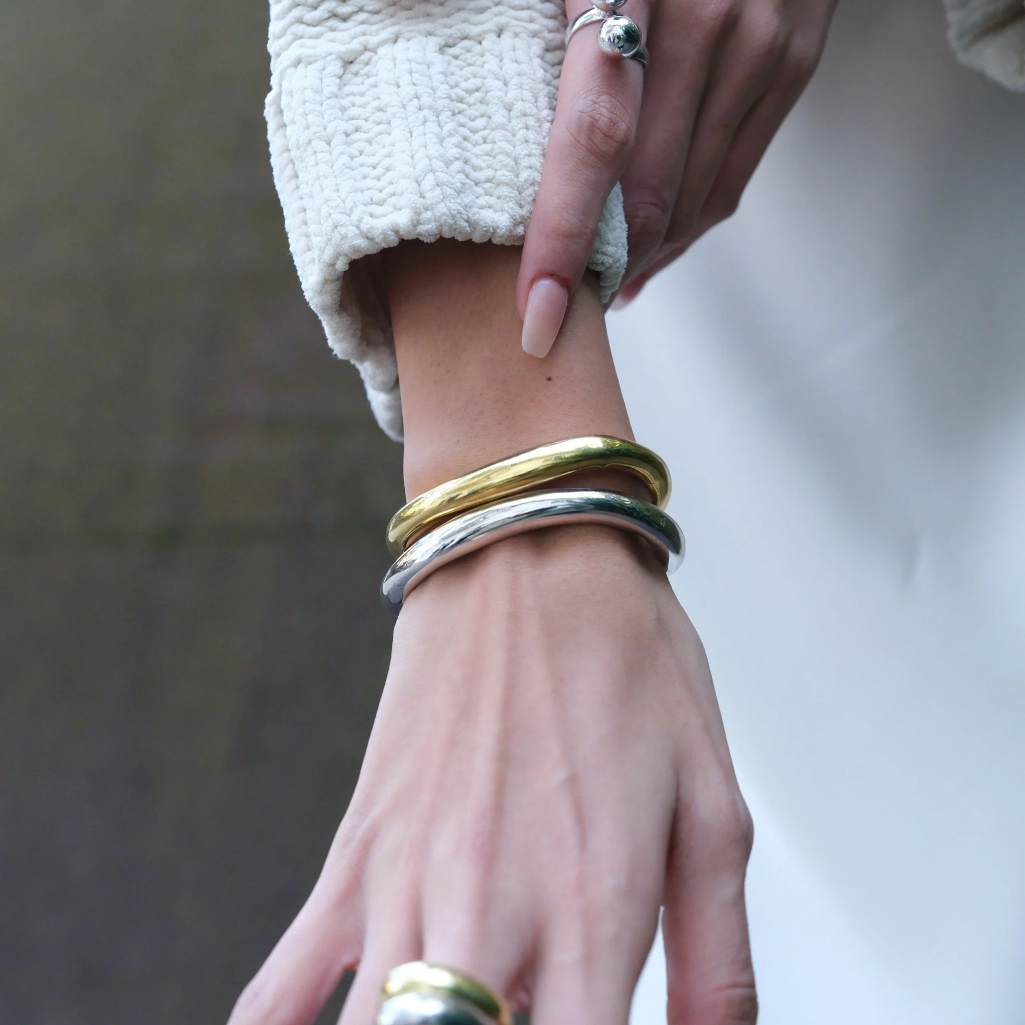 Thick Asymmetric Silver Bracelet - Image 6