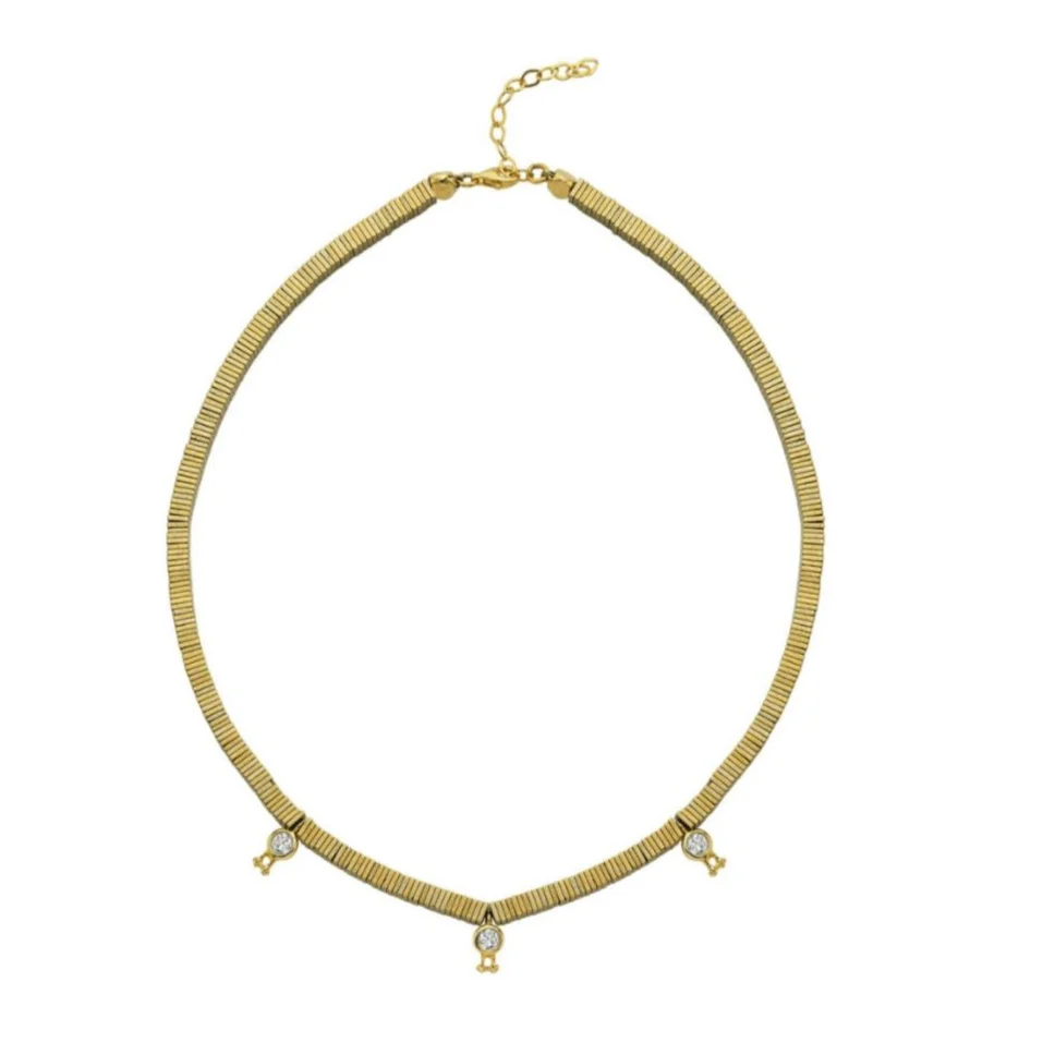 Verta Gold Hematite Collar Necklace with Crystal Charms