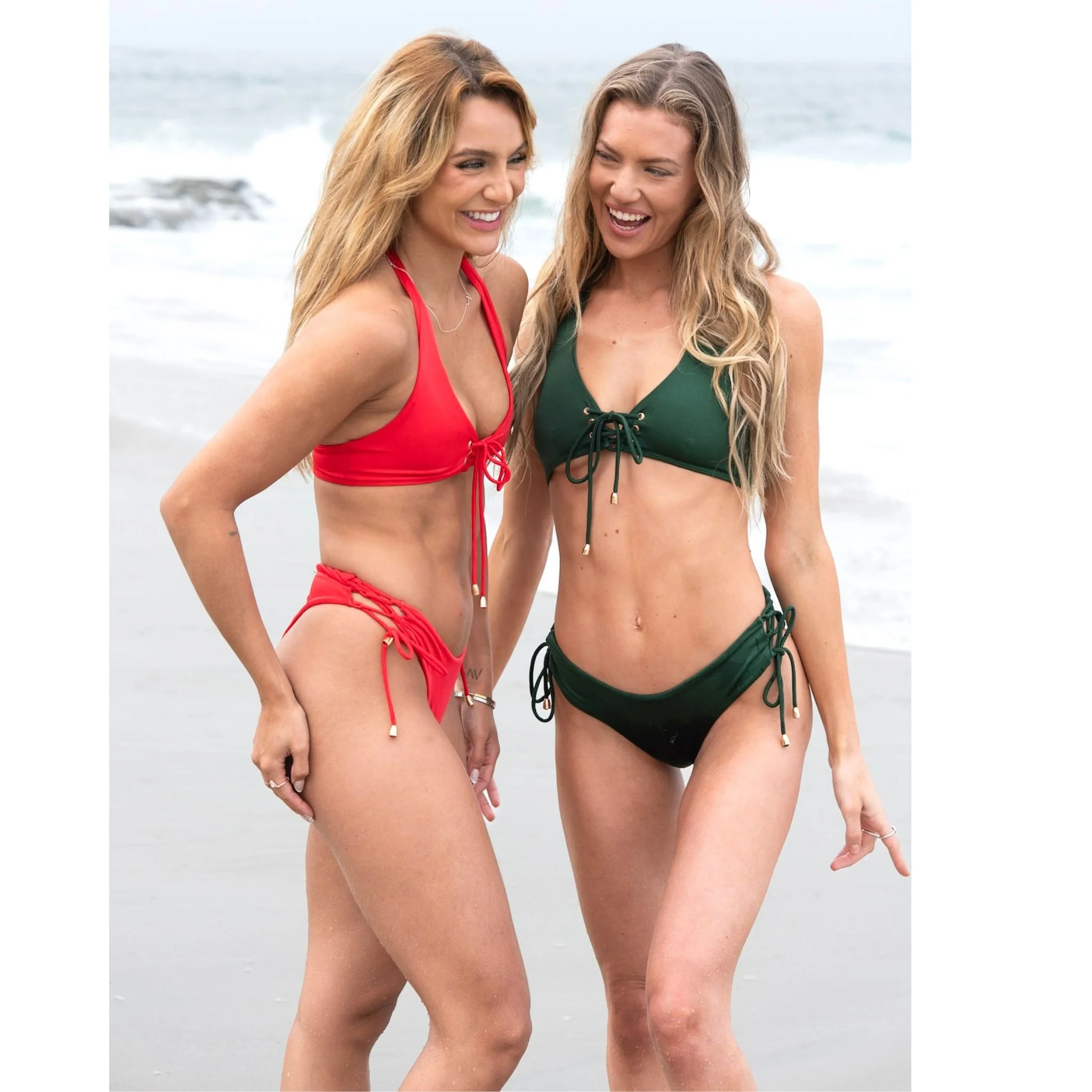 Forest Green Lace-Up Bikini Set - Image 4