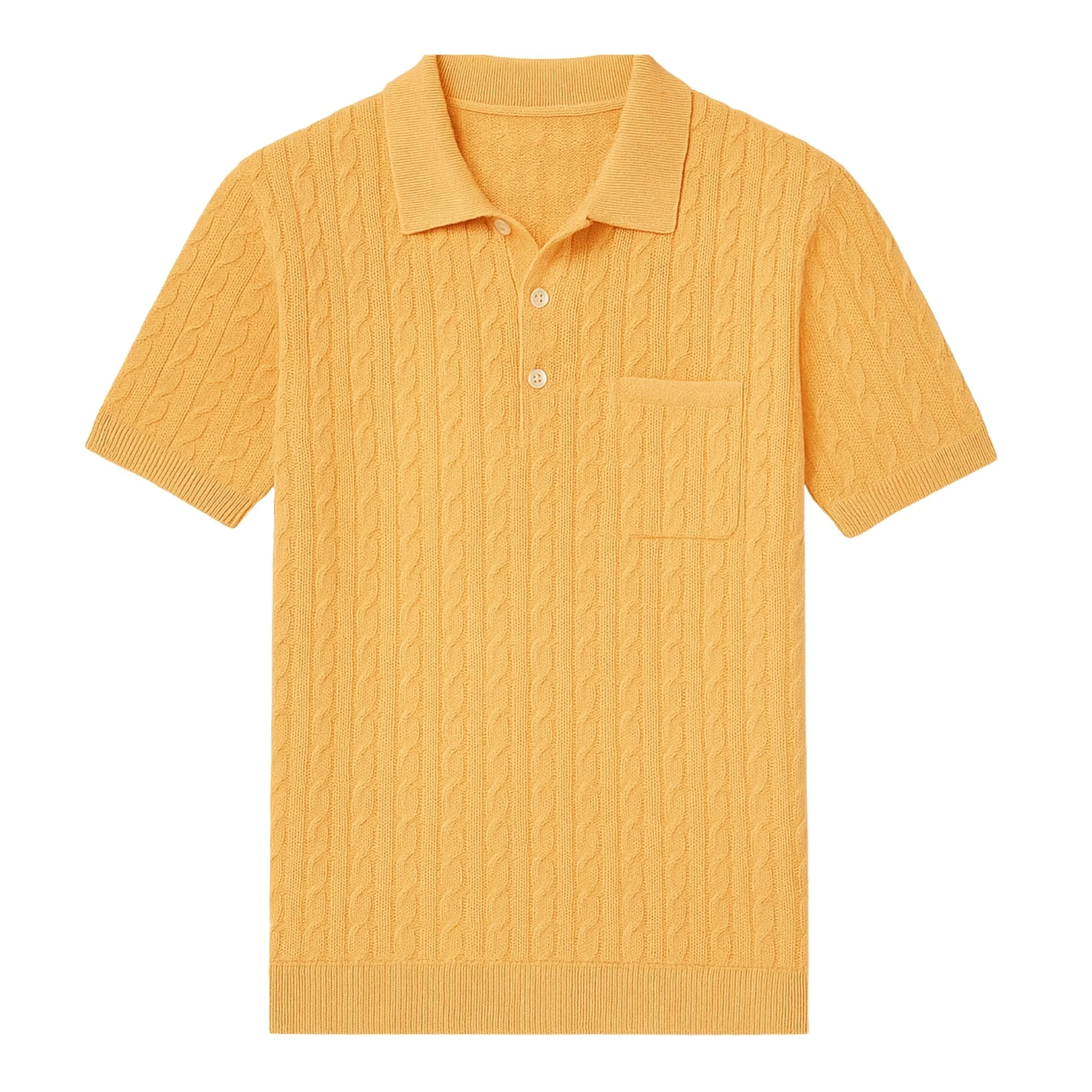 Orange Cable Knit Cashmere Feel Polo Shirt