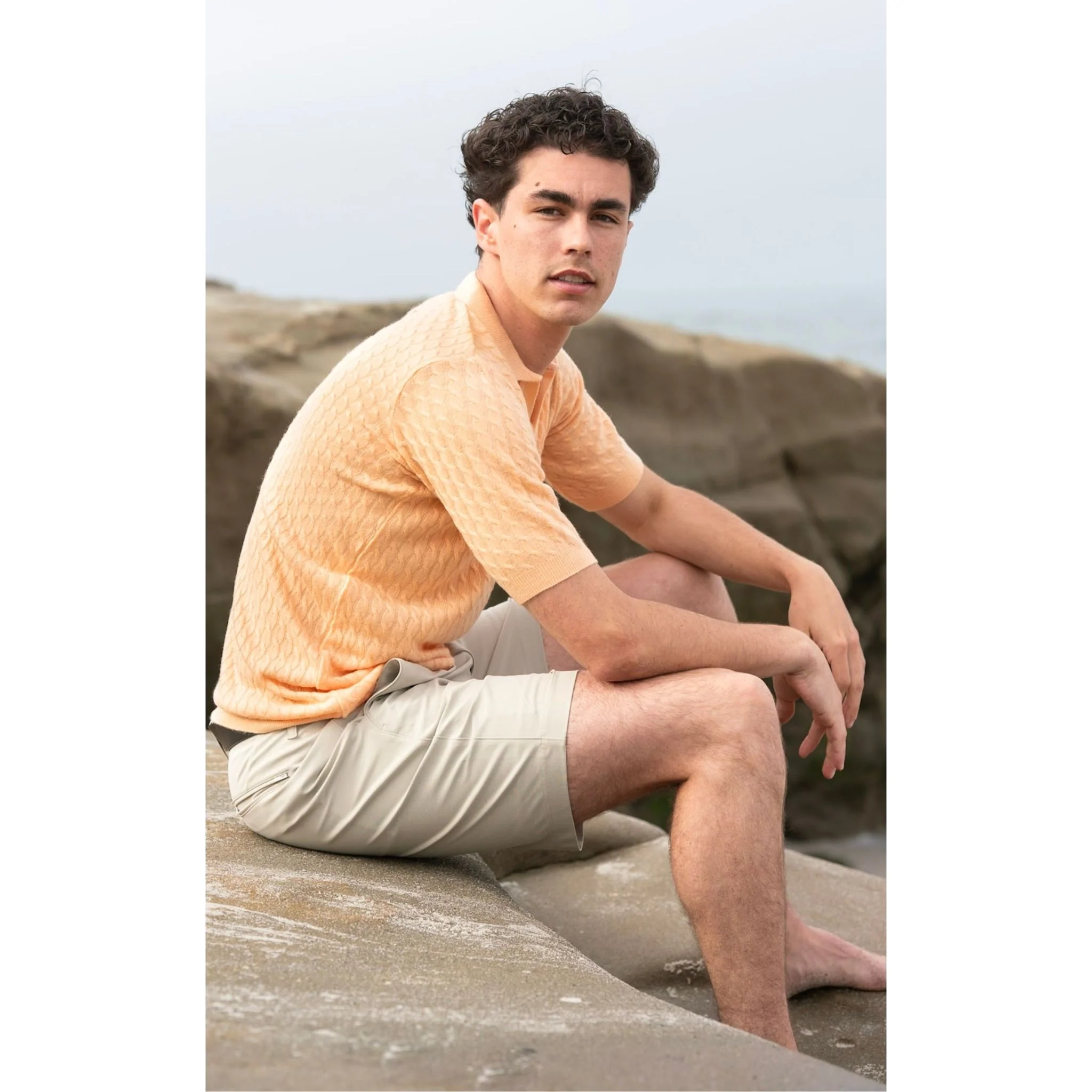 Orange Cable Knit Cashmere Feel Polo Shirt - Image 3