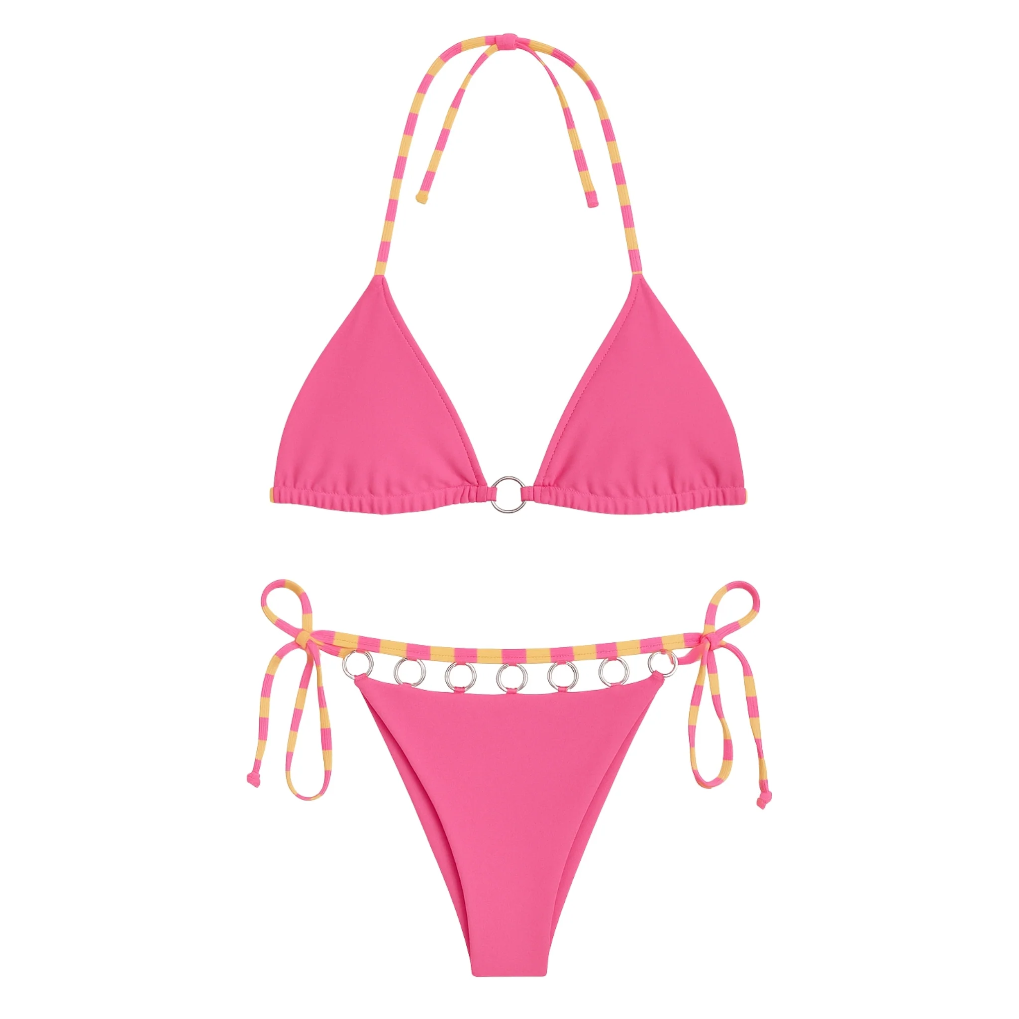 Pink & Orange String Bikini Set with Metal Ring Detail