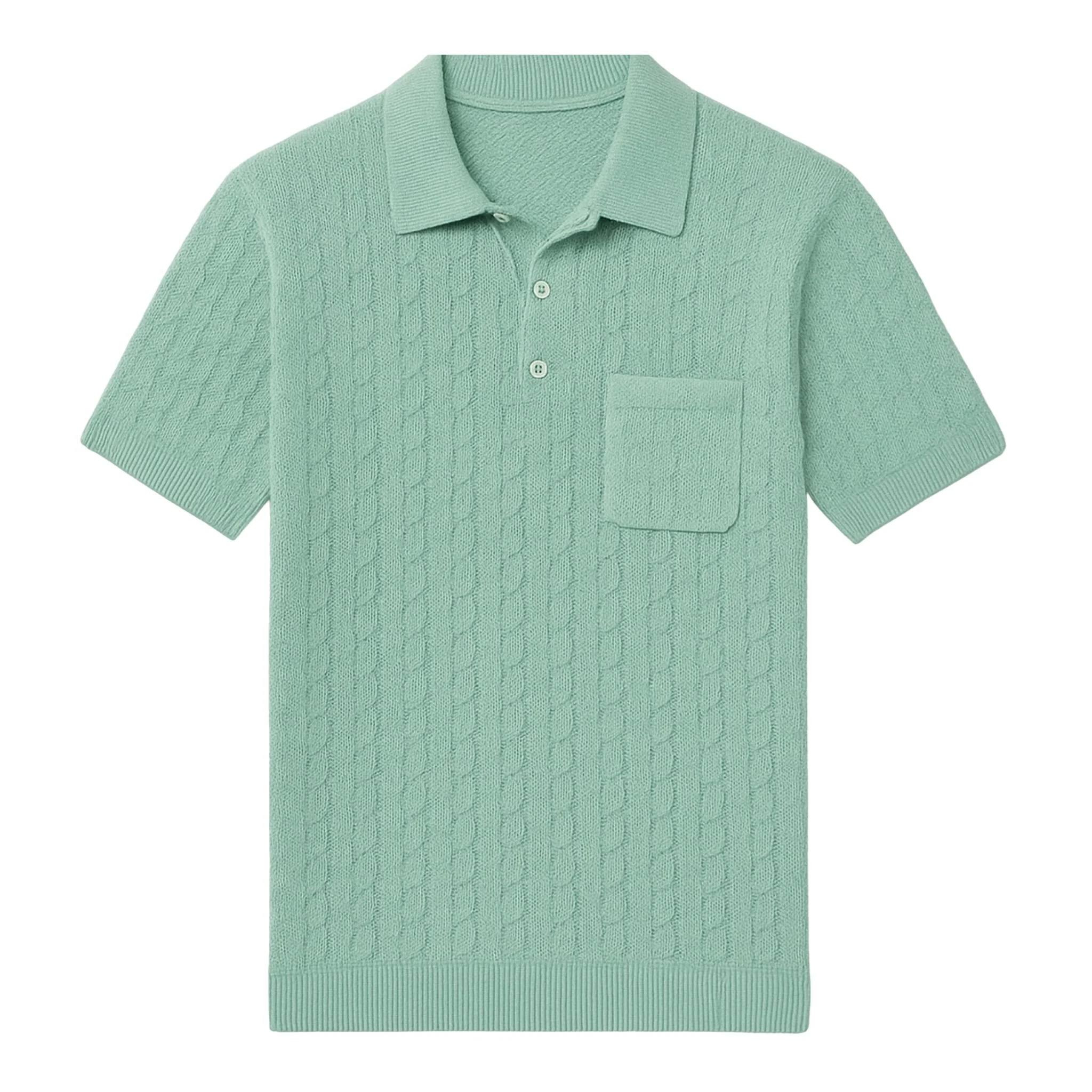 Sky Blue Cable Knit Cashmere Feel Polo Shirt