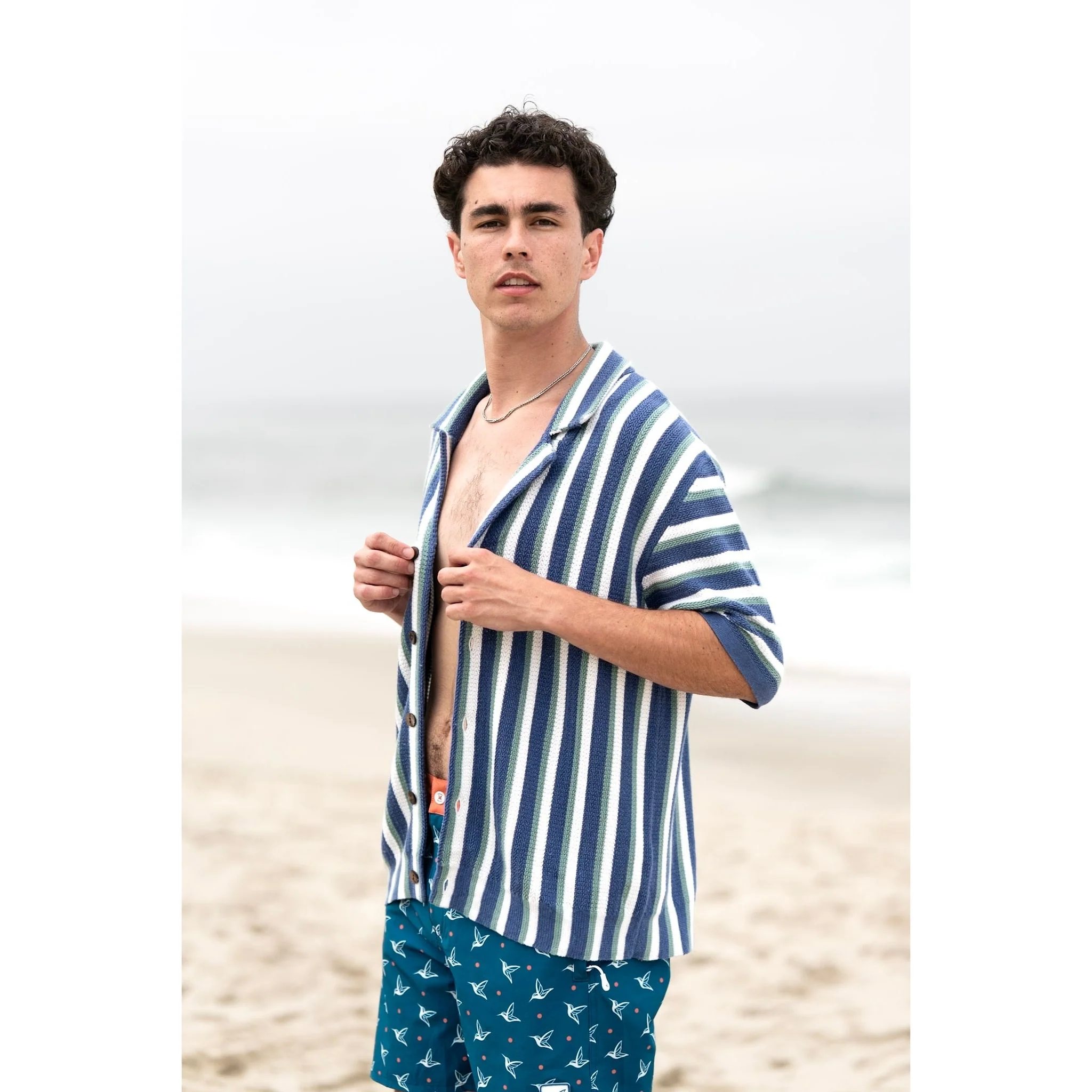 Striped Button-Up Shirt in Midnight Blue & Sage - Image 2