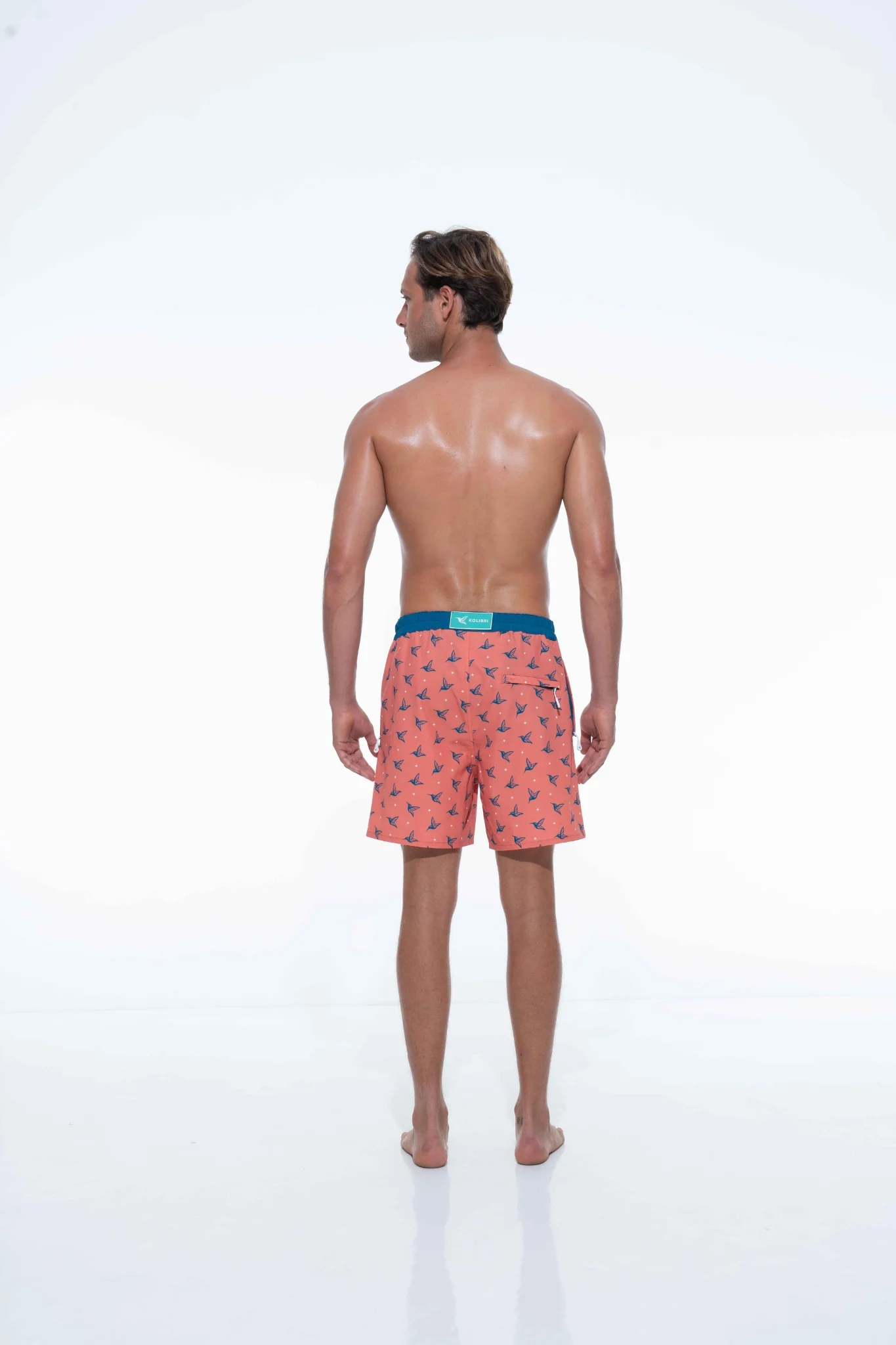 Sunset Orange Kolibri Monogram Swim Trunks - Image 3