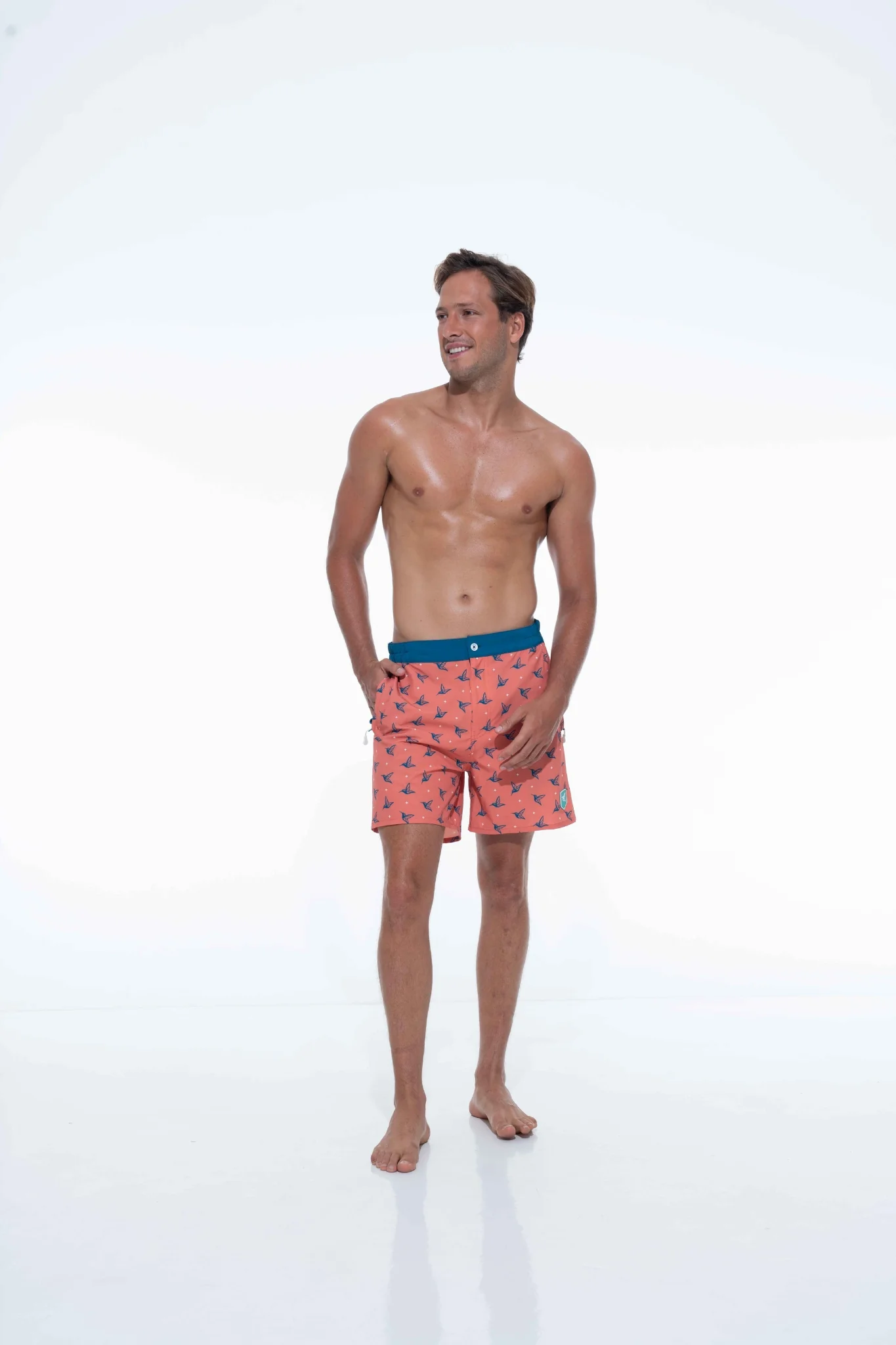Sunset Orange Kolibri Monogram Swim Trunks - Image 5