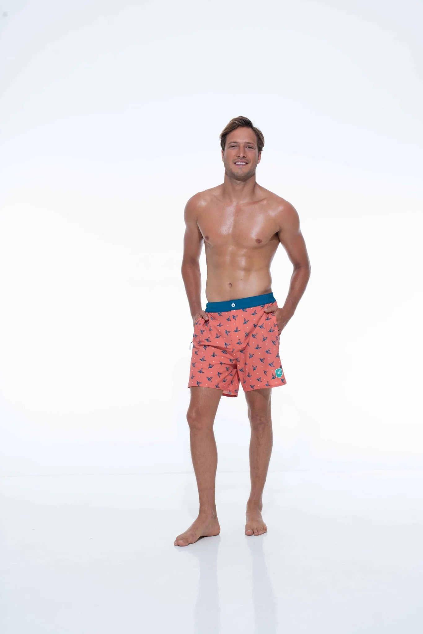 Sunset Orange Kolibri Monogram Swim Trunks - Image 6