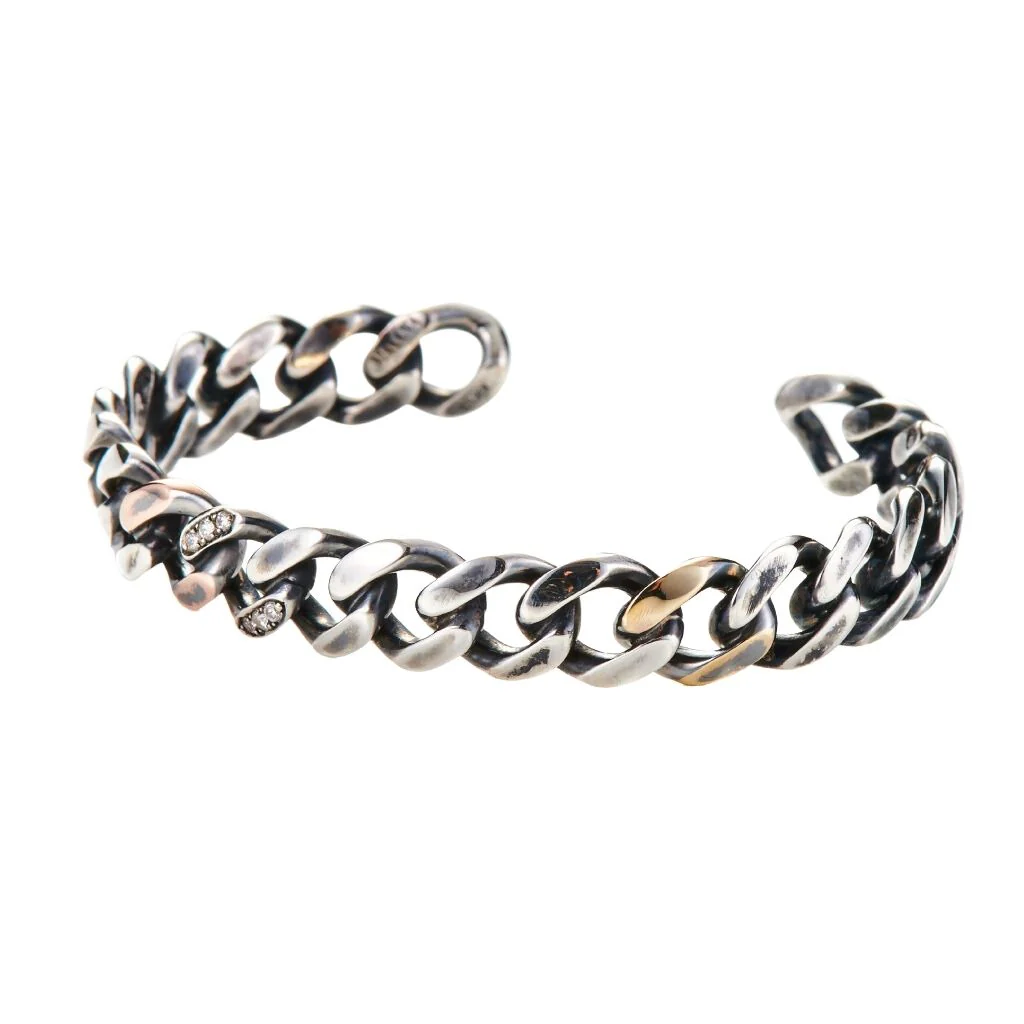 Chain Motif Bangle with Diamonds - Image 3