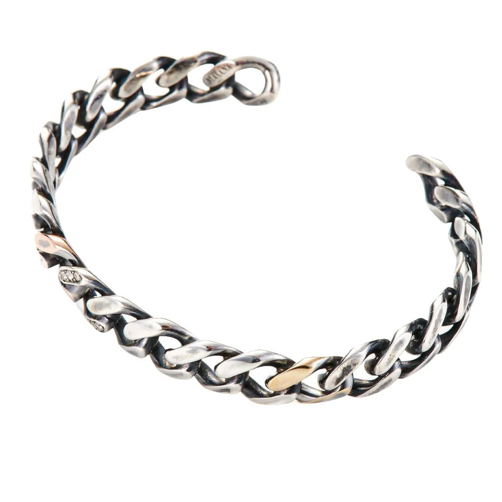 Chain Motif Bangle with Diamonds - Image 4