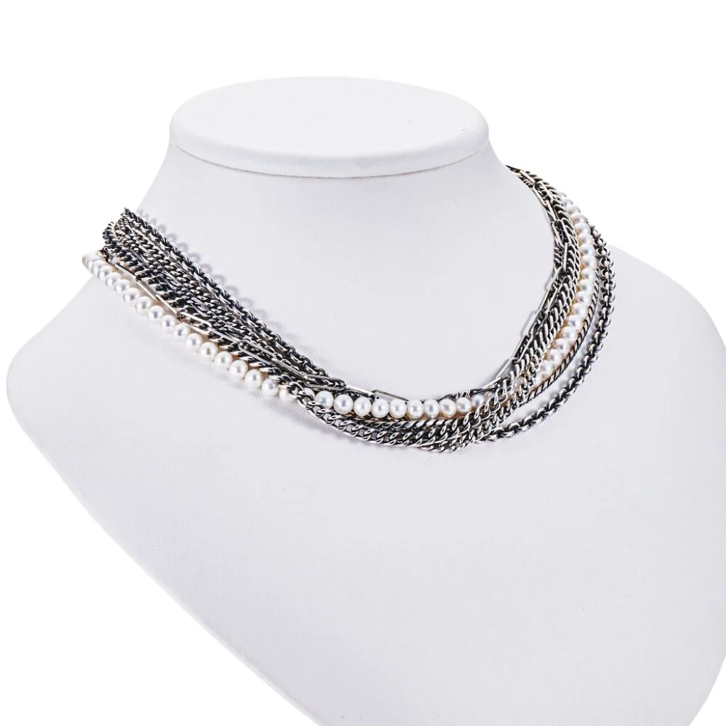 Layered Silver and Pearl Necklace - Image 3