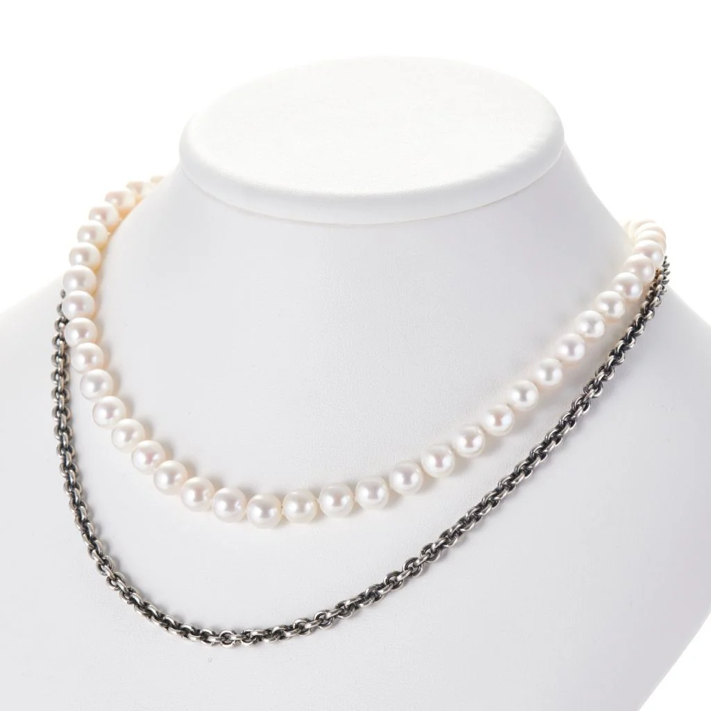 Layered Silver and Pearl Necklace - Image 3