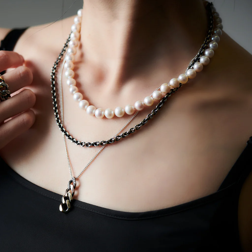 Layered Silver and Pearl Necklace - Image 4