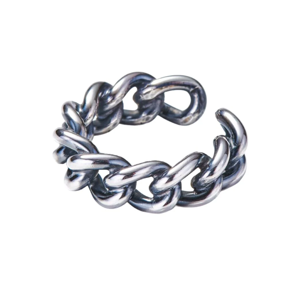 Oxidized Silver Chain Ring - Image 3