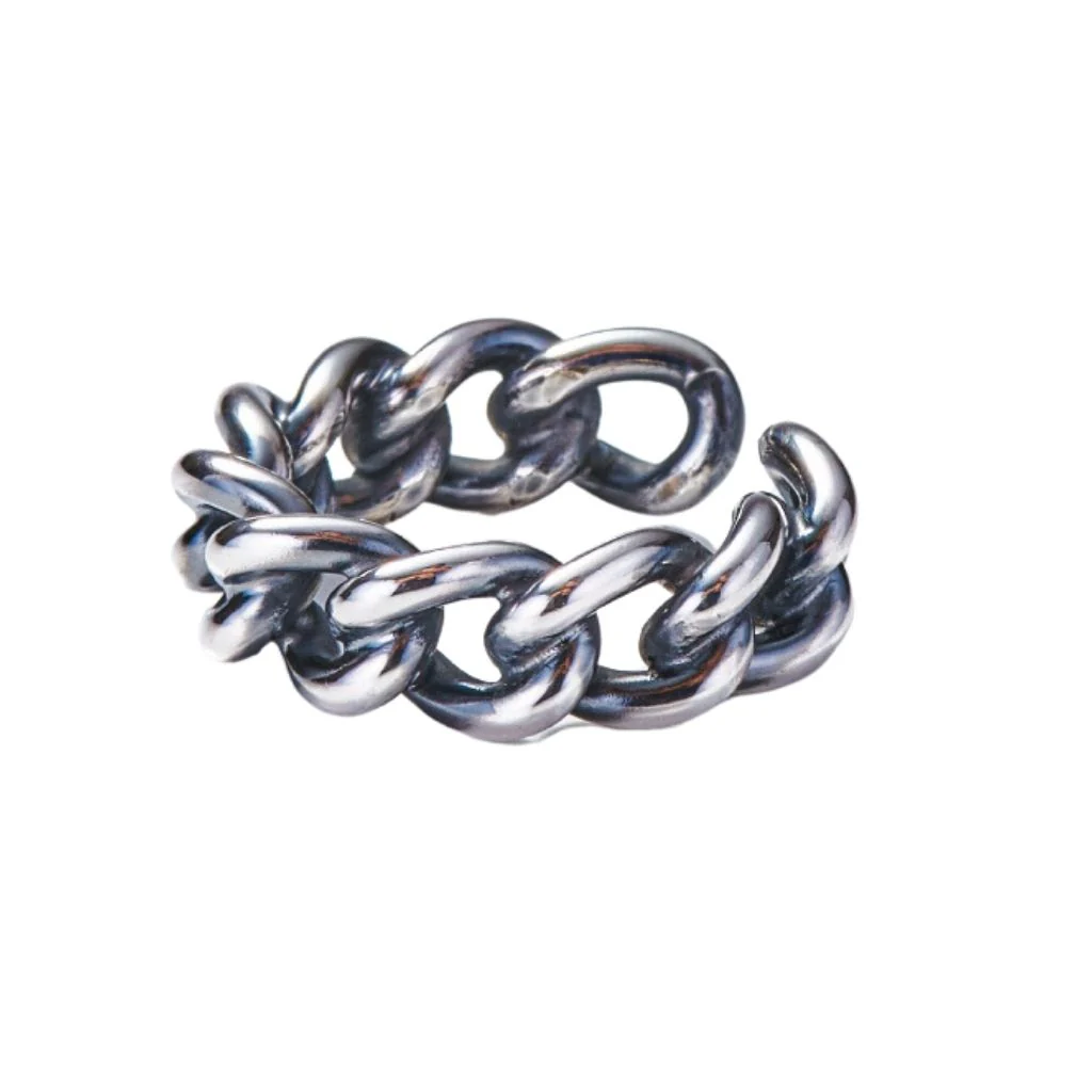Oxidized Silver Chain Ring - Image 4