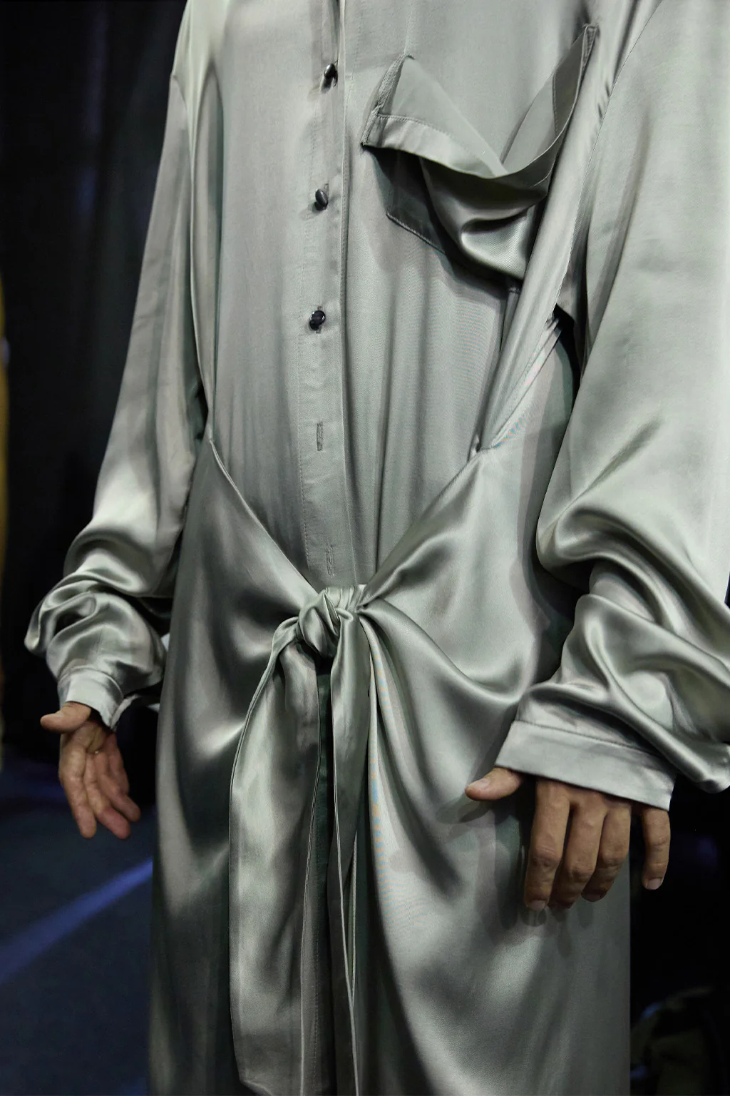 Long Sleeve Silver Maxi Shirt-dress - Image 2