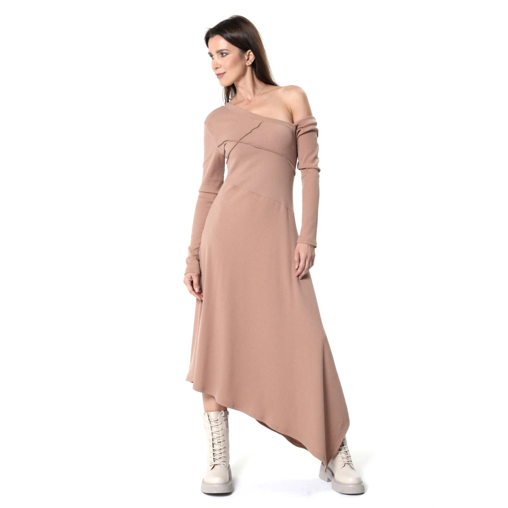 Asymmetric Dress | Beige - Image 2