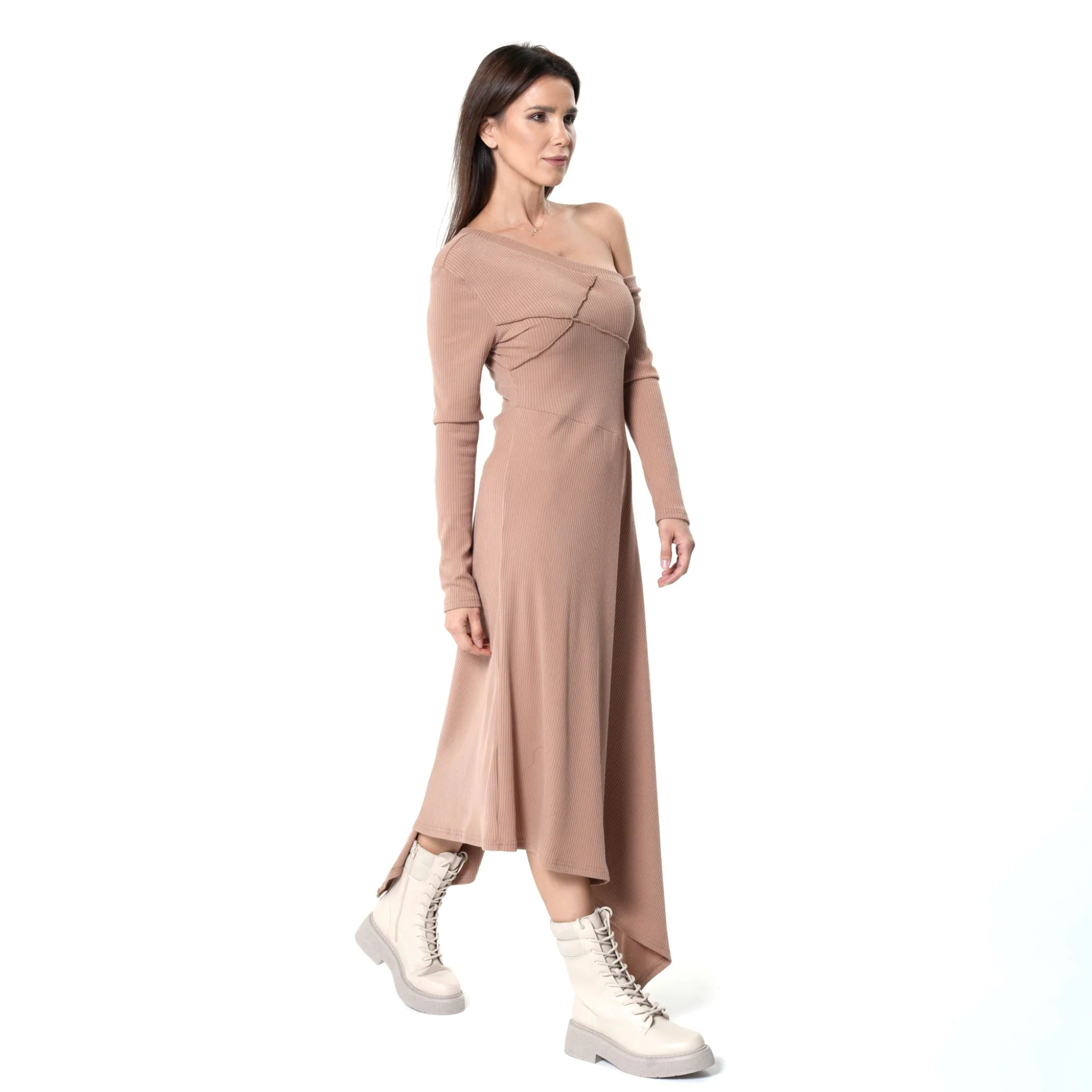 Asymmetric Dress | Beige - Image 3