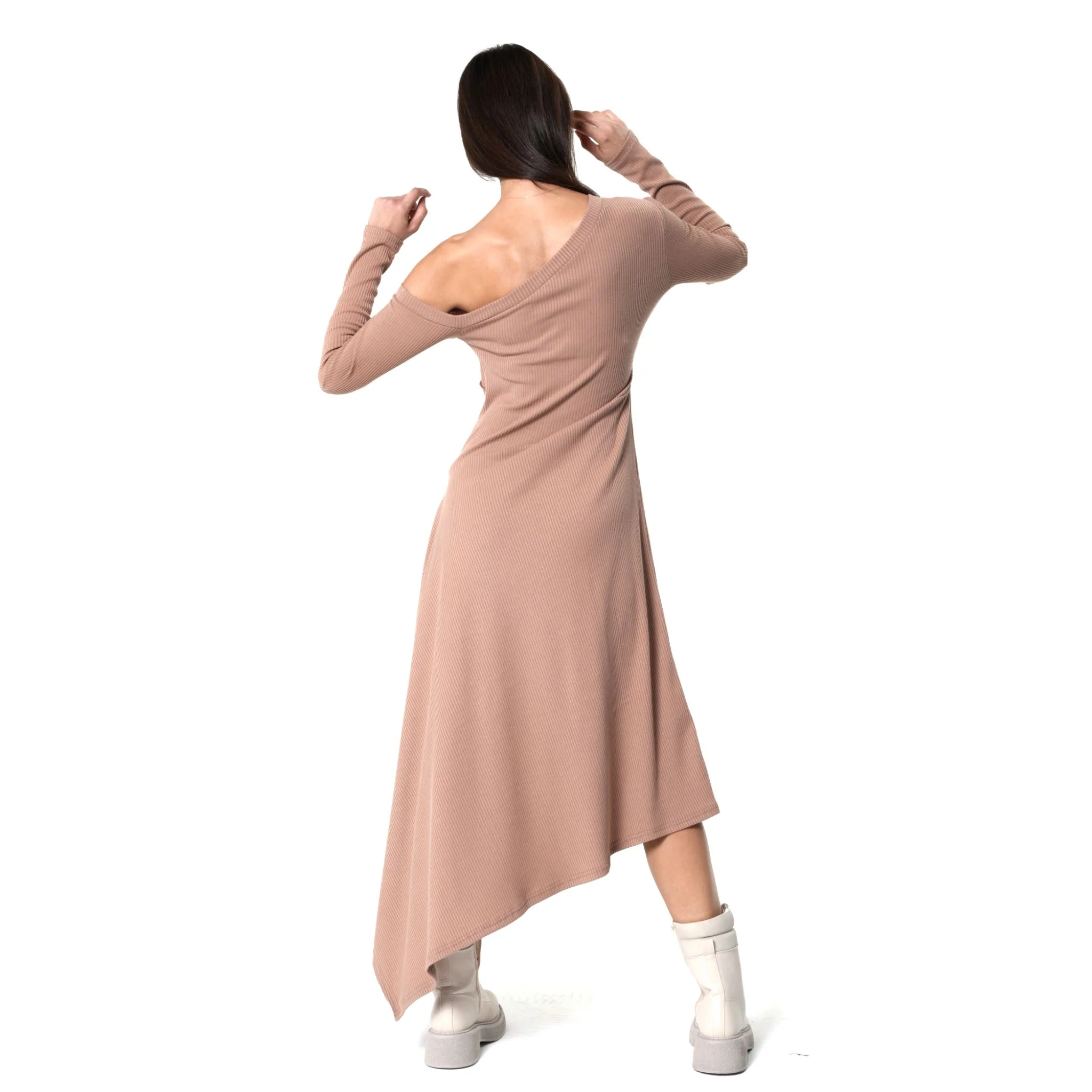 Asymmetric Dress | Beige - Image 4