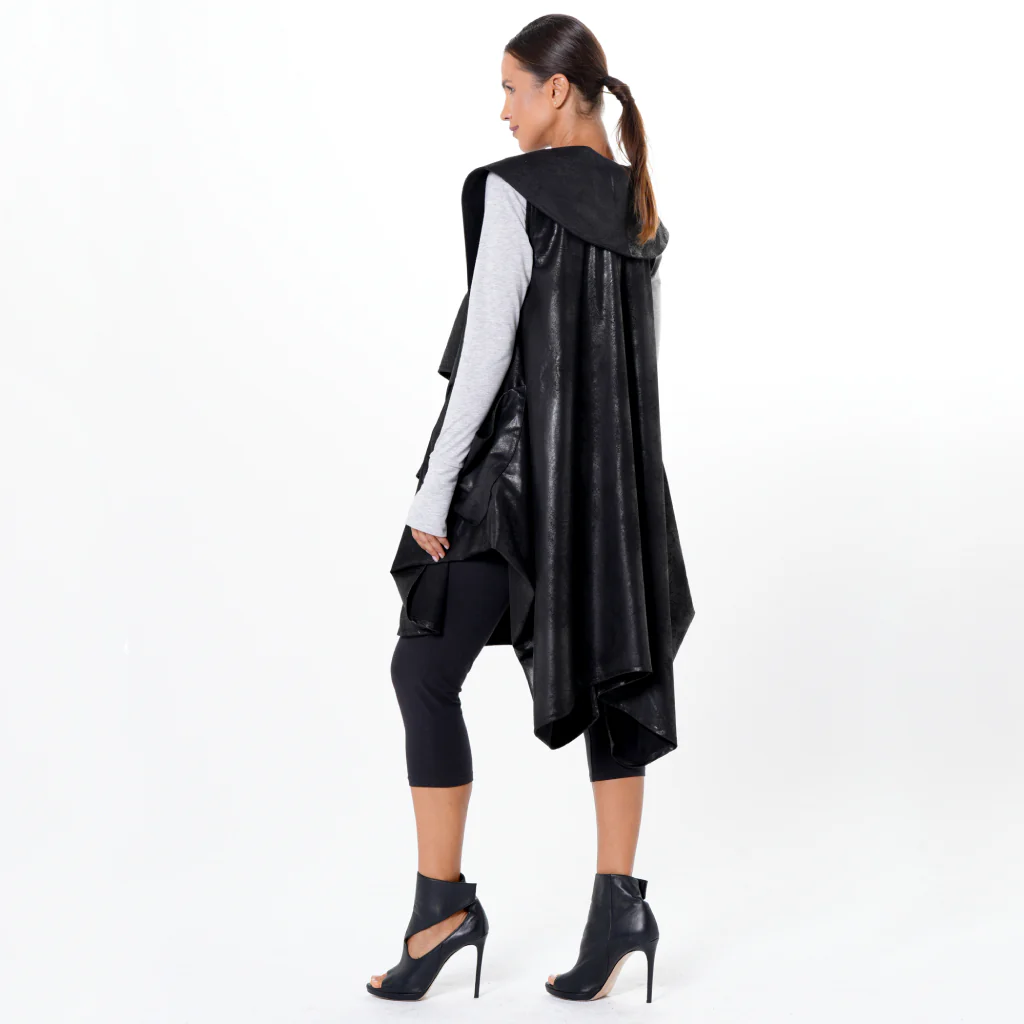 Asymmetric Faux Suede Vest In Black - Image 3