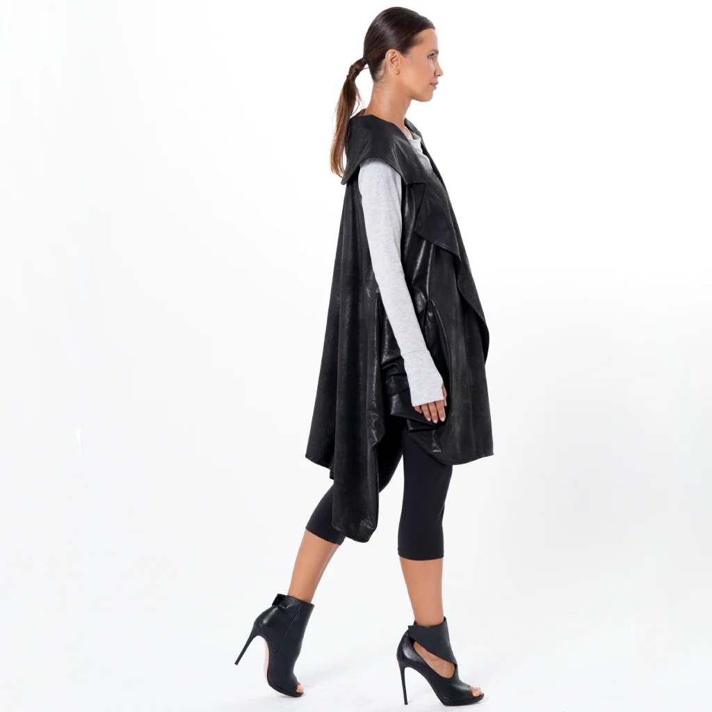 Asymmetric Faux Suede Vest In Black - Image 4