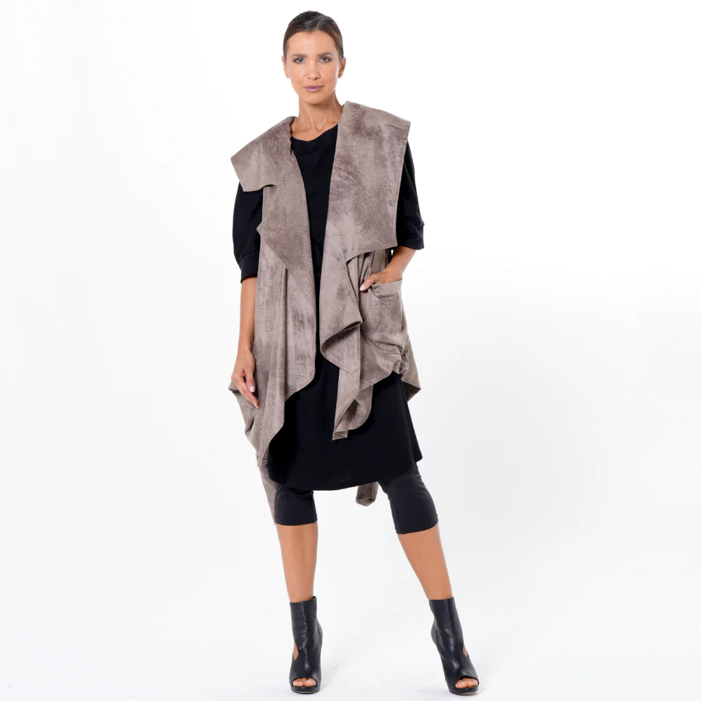 Asymmetric Faux Suede Vest In Taupe - Image 2