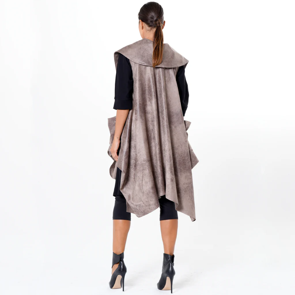 Asymmetric Faux Suede Vest In Taupe - Image 4
