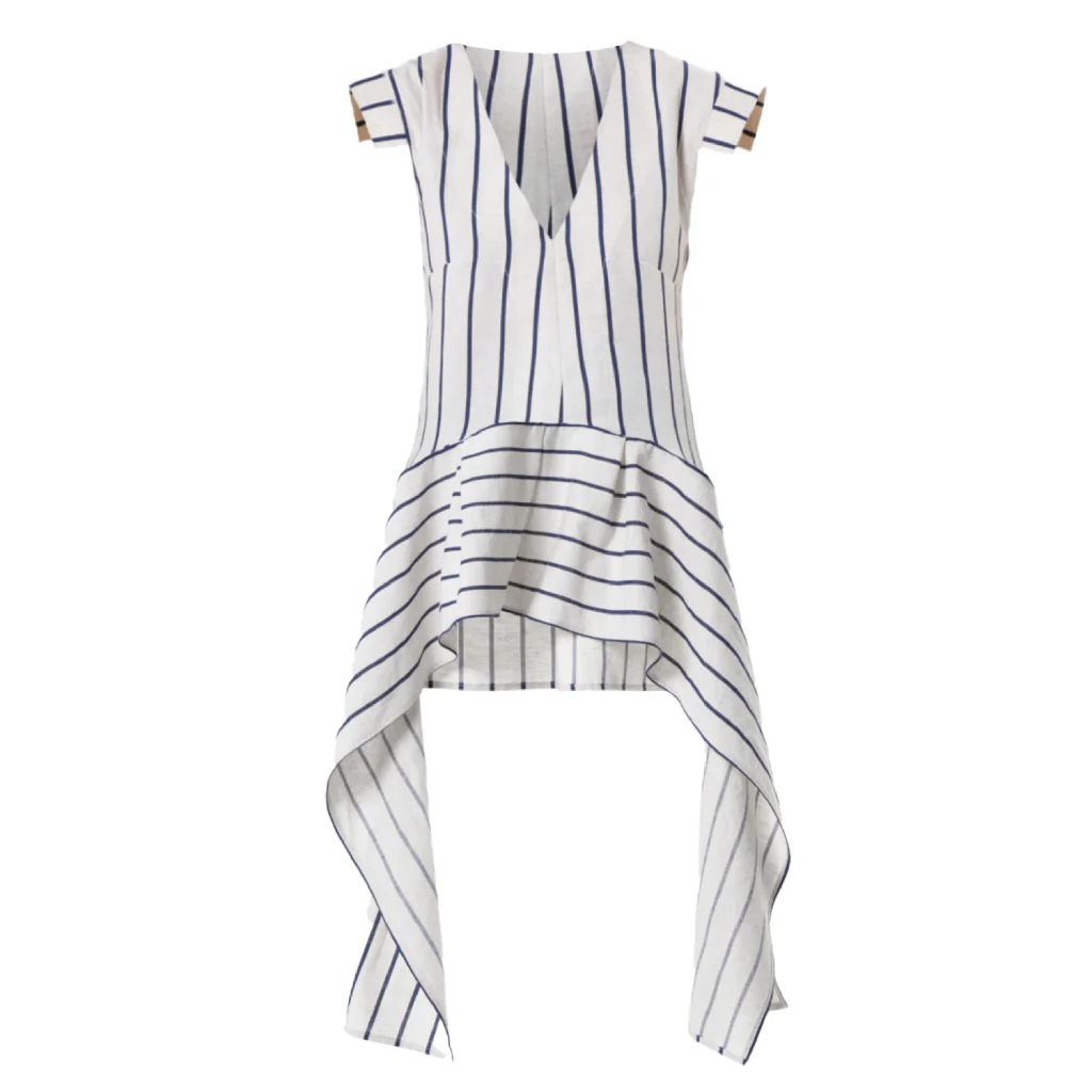 Asymmetric Linen Top | Blue Stripes