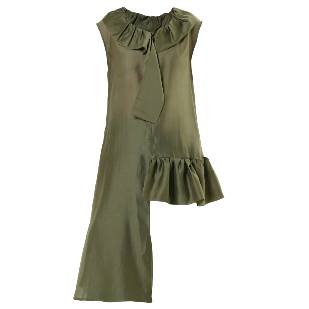 Asymmetric Sheer Tunic Top | Khaki