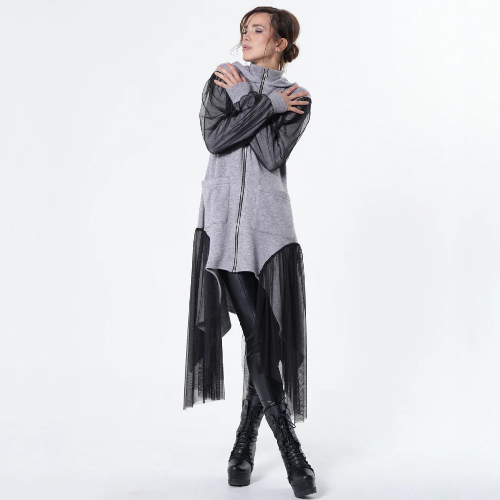 Avant-Garde Tulle Sleeves Cardigan - Image 3